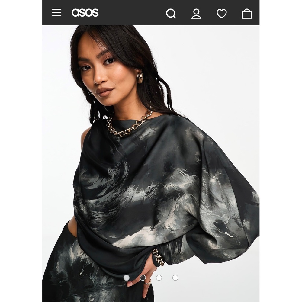 ASOS DESIGN Maxi Dress Womens 12 Black White Blurred Print One Shoulder Draped - Picture 3 of 12
